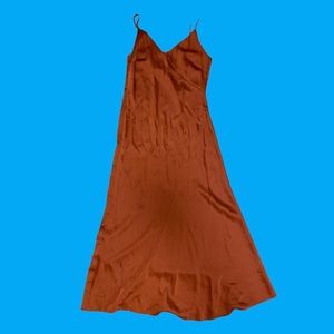 & Other Stories Burnt Orange Silk Midi Slip Dress